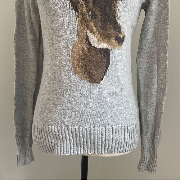 H&M Crew Neck Sweater size Small Gray Deer Knit Preppy Reindeer Jumper - Picture 3 of 11
